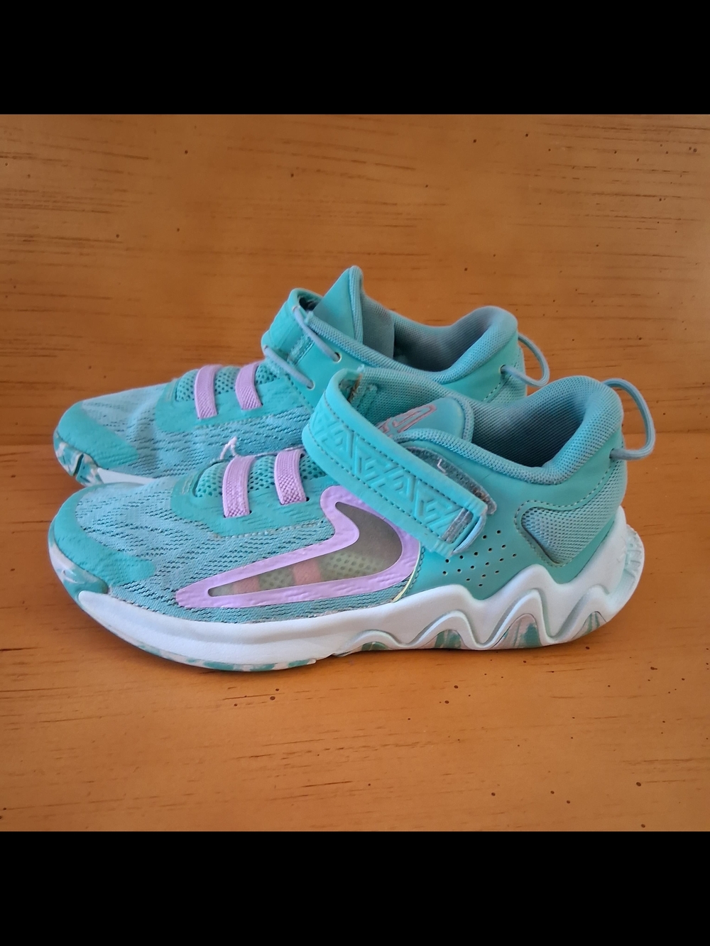 Nike Kids Teal Sneakers with Pink Accents